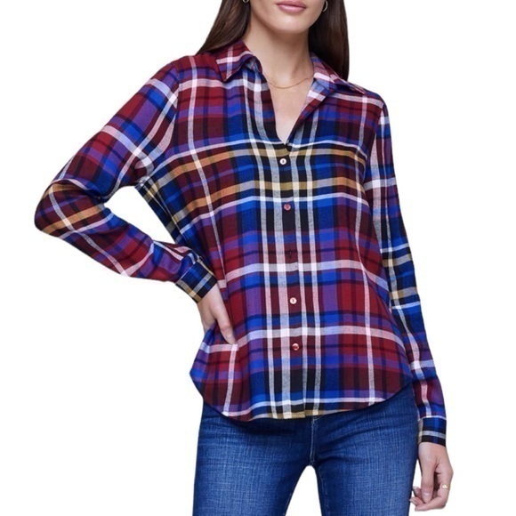 L’Agence Tyler Holly Blue Plaid Lightweight Button‎ Down Shirt Size Medium